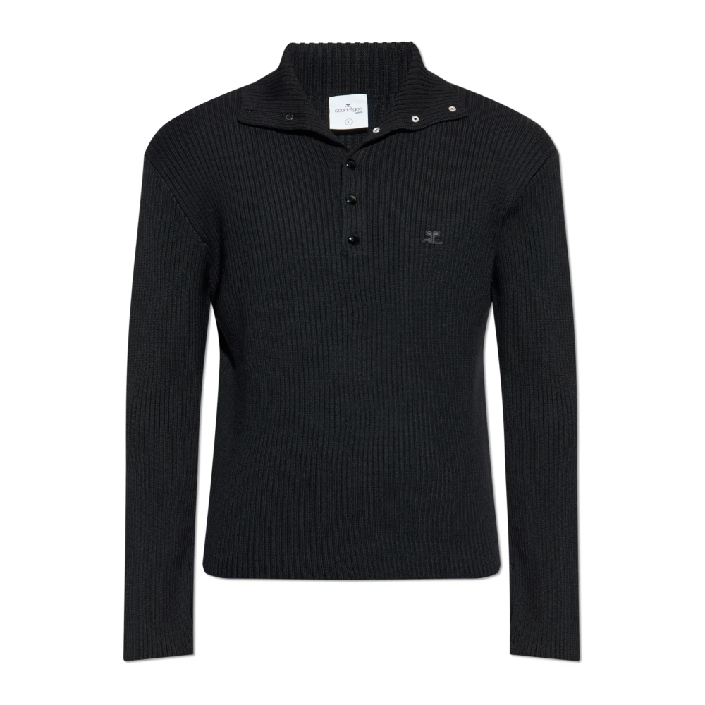 Courrèges Men's Black V-Neck Knitwear, M, Wool Jumper