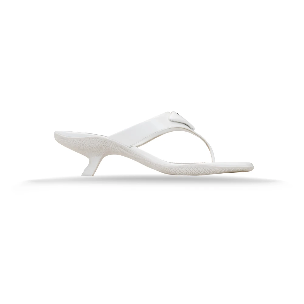 Prada Women's White Slip-On Leather Sandals With Logo Hardware - Heeled Mules - 3 Uk - Shoes