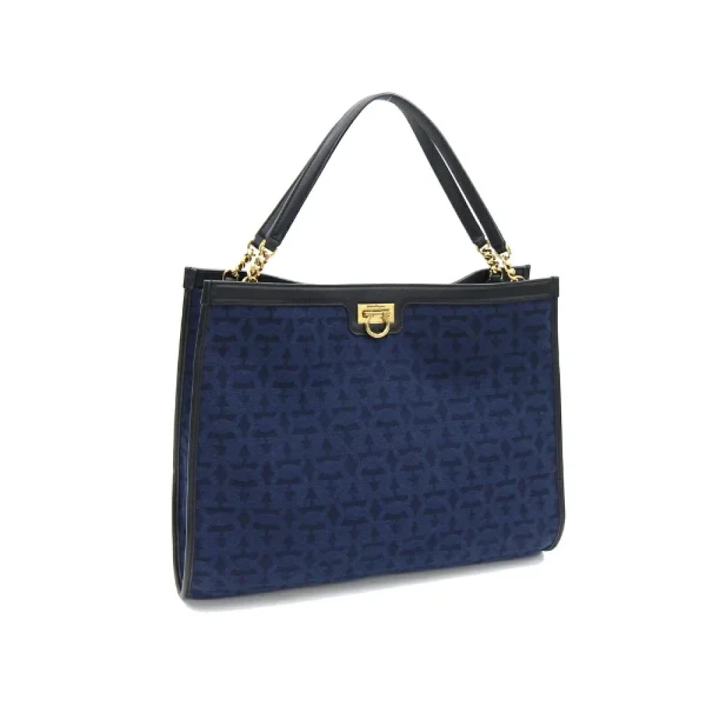 Salvatore Ferragamo Pre-owned Cotton handbags Blue Dames