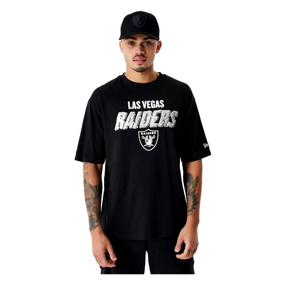 new era Zwarte Raiders Script Grafische Tee Black Heren