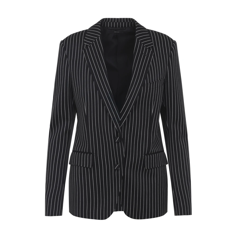 Tom Ford Women's Black Blazers, Xs, Striped Wool Cotton Barathea Single Breasted Jacket