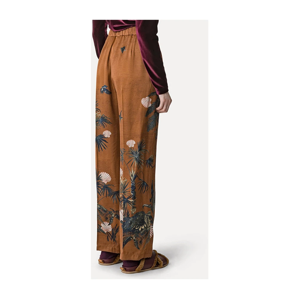 Forte Satin Sacred Forest Print Broek Brown Dames