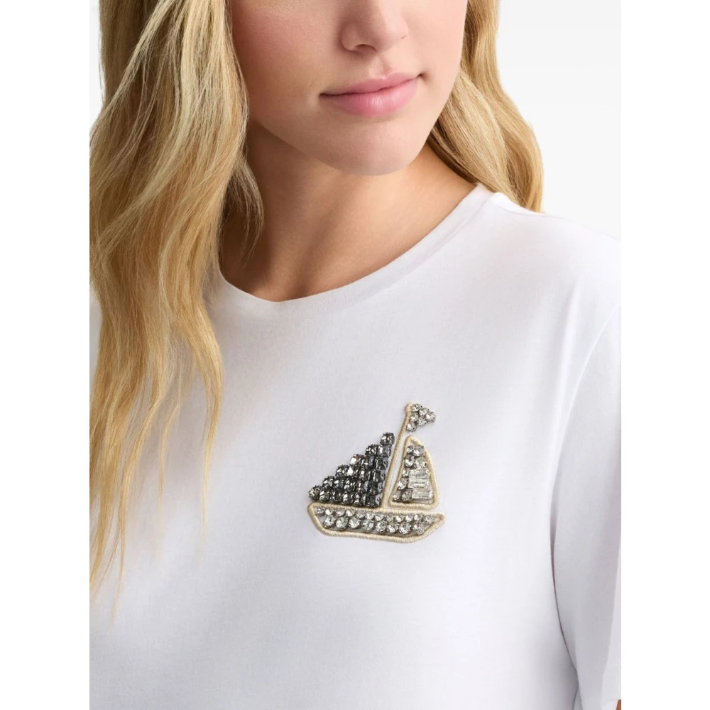 Liu Jo Rhinestone Crew Neck T-shirts en Polos White Dames