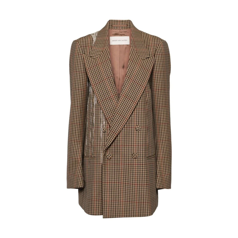 Dries Van Noten Roestbruin Geruite Wollen Jas Brown Dames