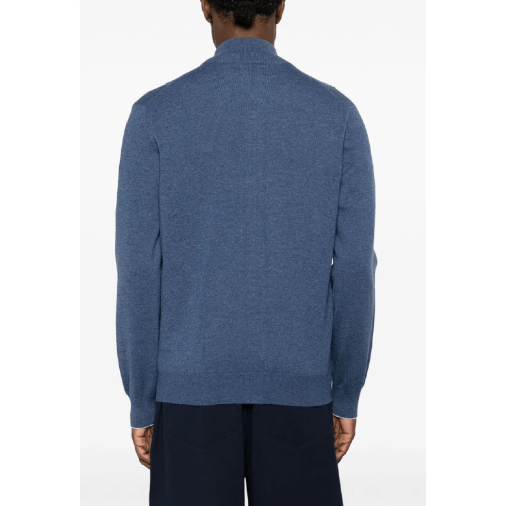 BRUNELLO CUCINELLI Indigo Cashmere Zip-Up Jumper Blue Heren
