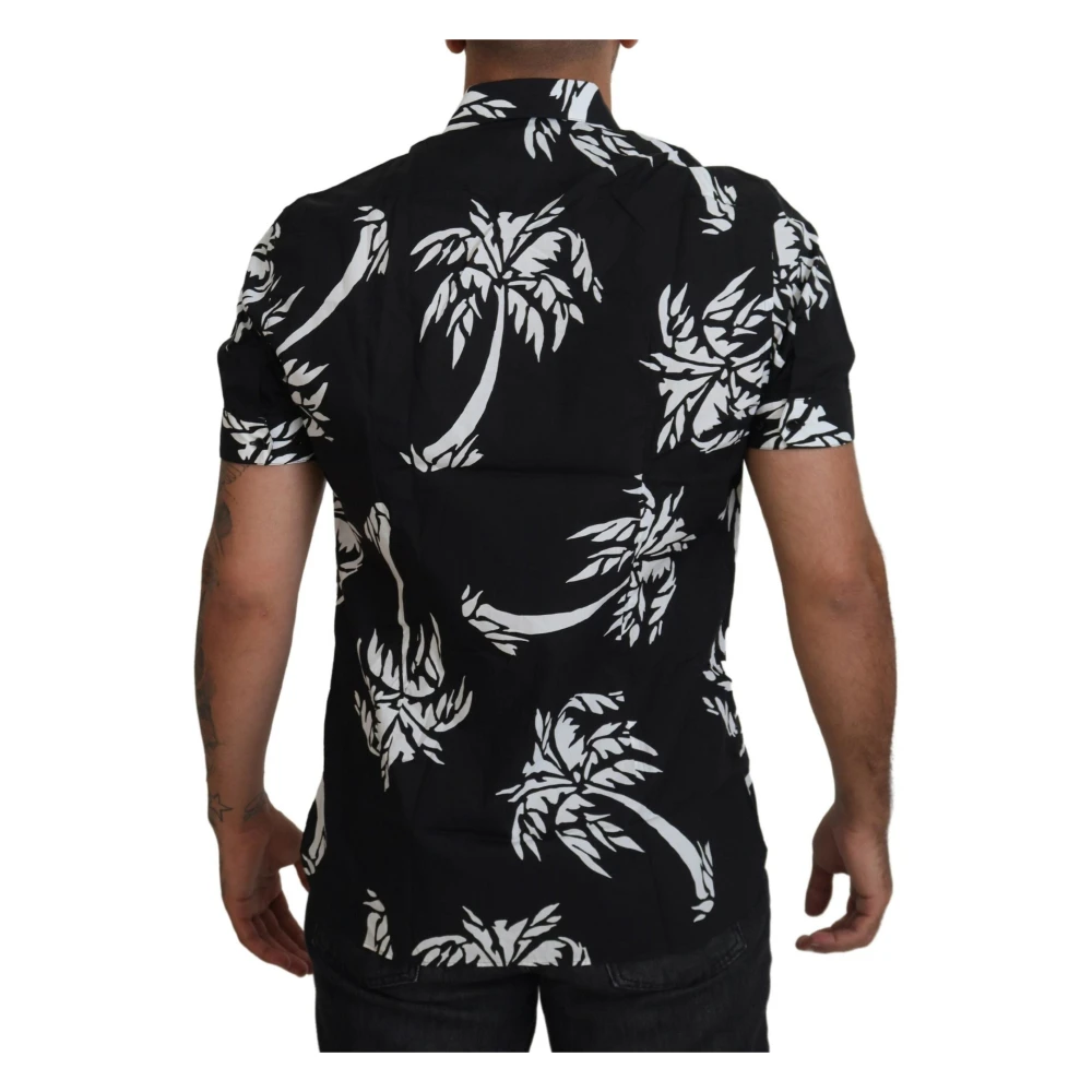 Dolce & Gabbana Zwarte Palmbomen Zijden Shirt Black Heren