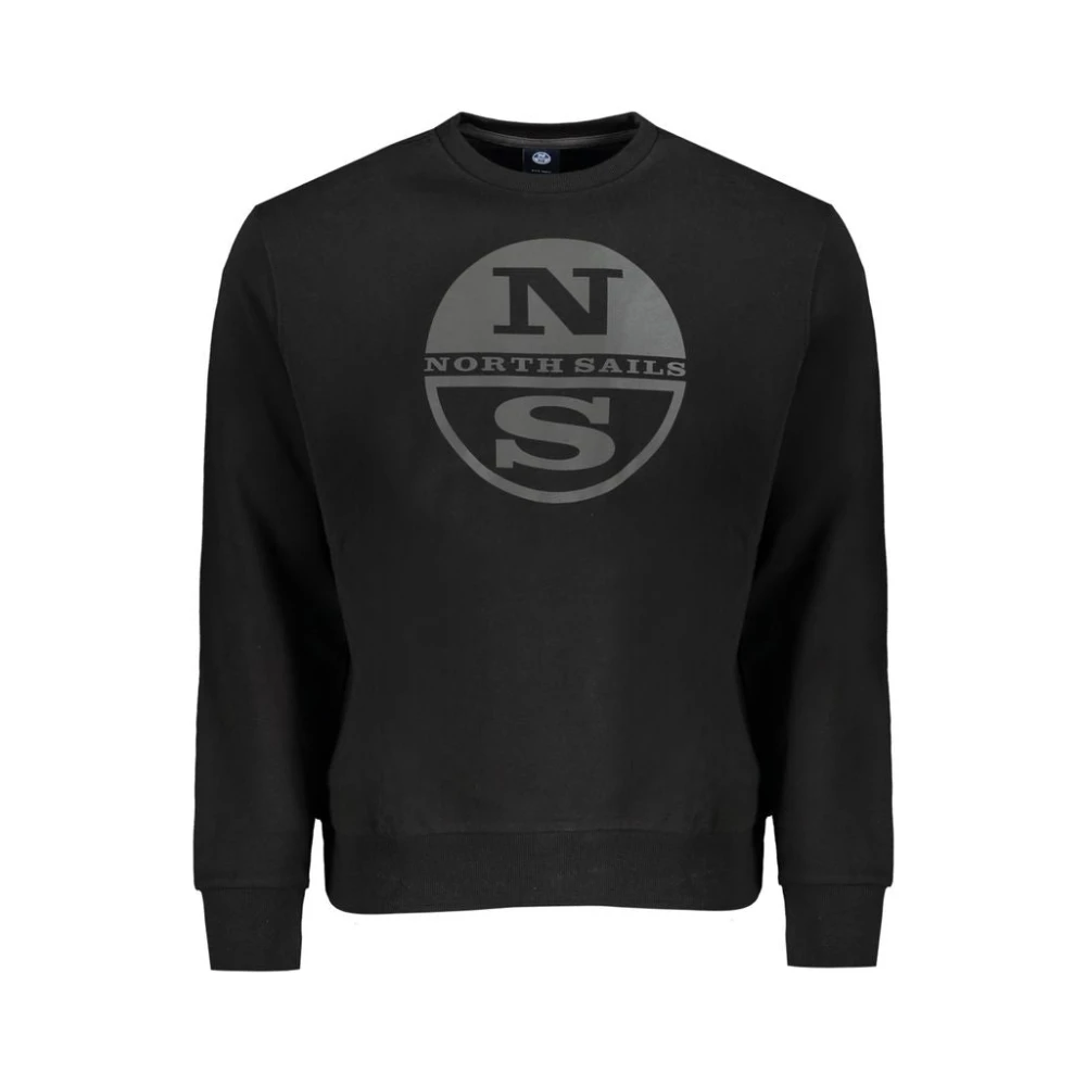 North Sails , Sweatshirts, Male, Black, S, Black Cotton Sweatshirt, Round Neck, Logo Print