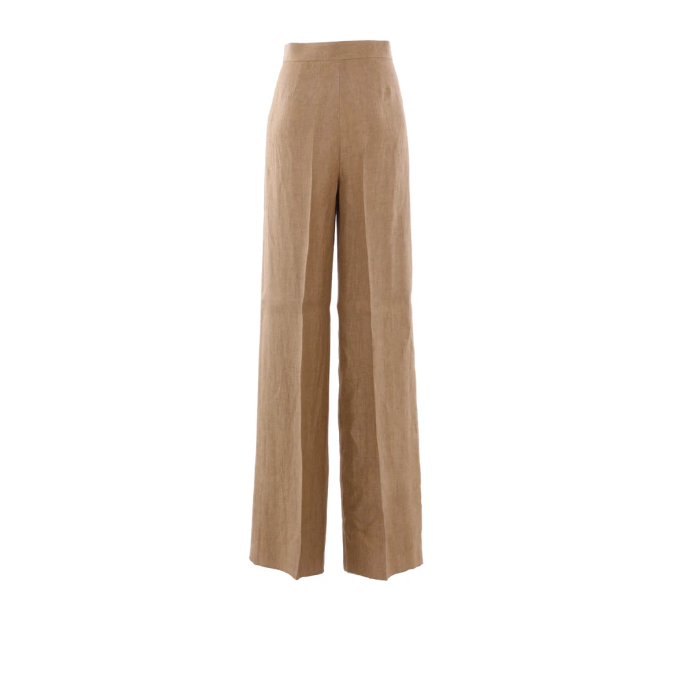 Max Mara Wijde Pijp Linnen Broek Brown Dames