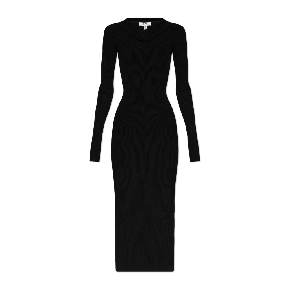Alaïa Geribbelde Jurk Black Dames