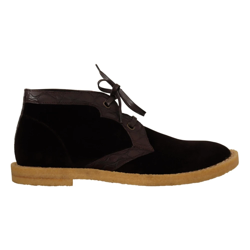 Dolce & Gabbana Men's Brown Exotic Leather Boots - Lace-Up Boots - 10 Uk - Shoes