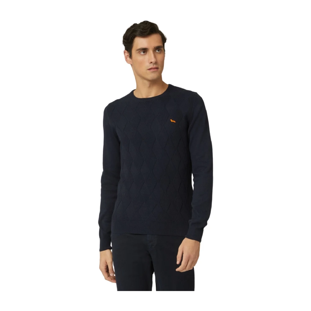 Harmont & Blaine Men's Blue Jumper With Diamond Pattern - Round-Neck Knitwear - M - Knitwear