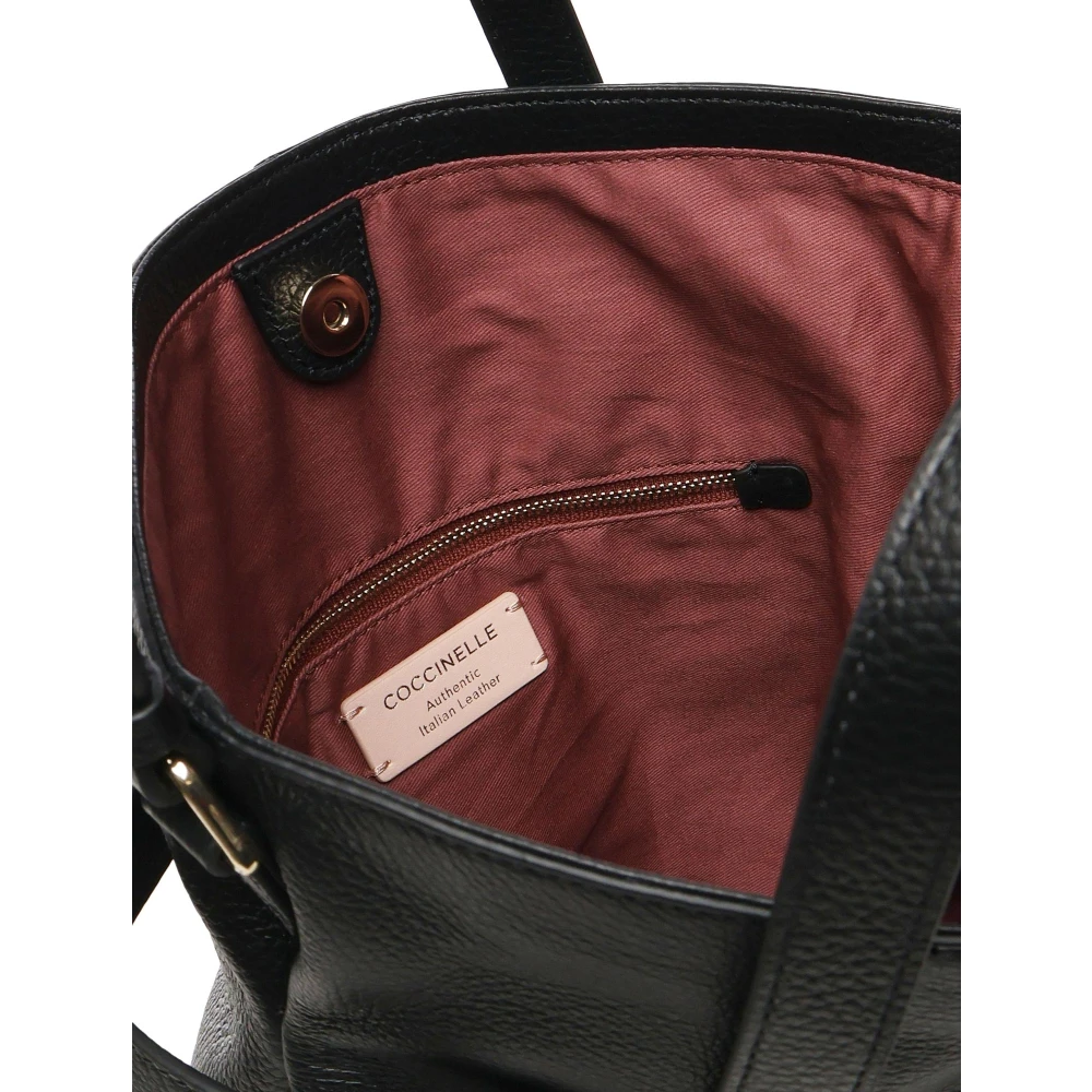 Coccinelle Zwarte bucket bag met decoratieve riem Black Dames