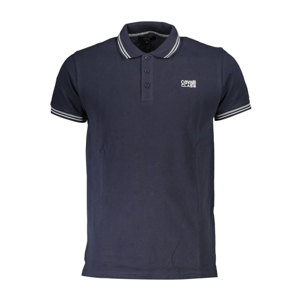 Cavalli Class Blauw Katoenen Poloshirt met Contrasterende Details Blue Heren
