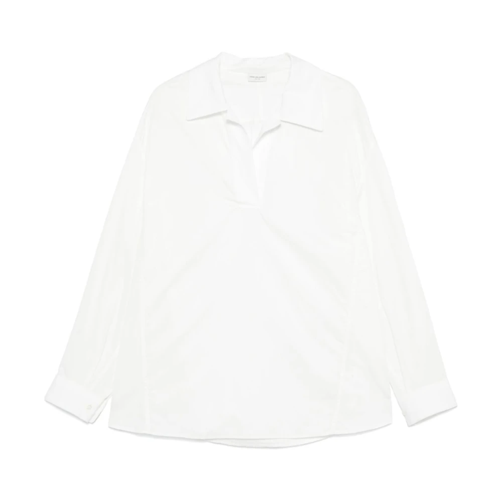 Dries Van Noten Bomull V-ringad Blus med Krage White, Dam