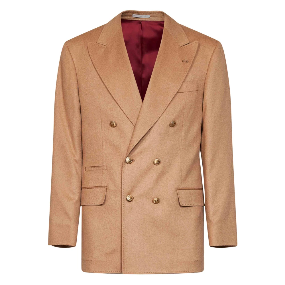 Brunello Cucinelli , Blazers, Male, Brown, M, Double-Breasted Camel Hair Blazer