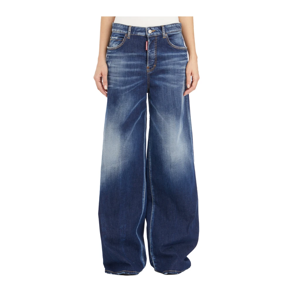 Dsquared2 Wide Leg Denim Traveller Jeans Blue Dames