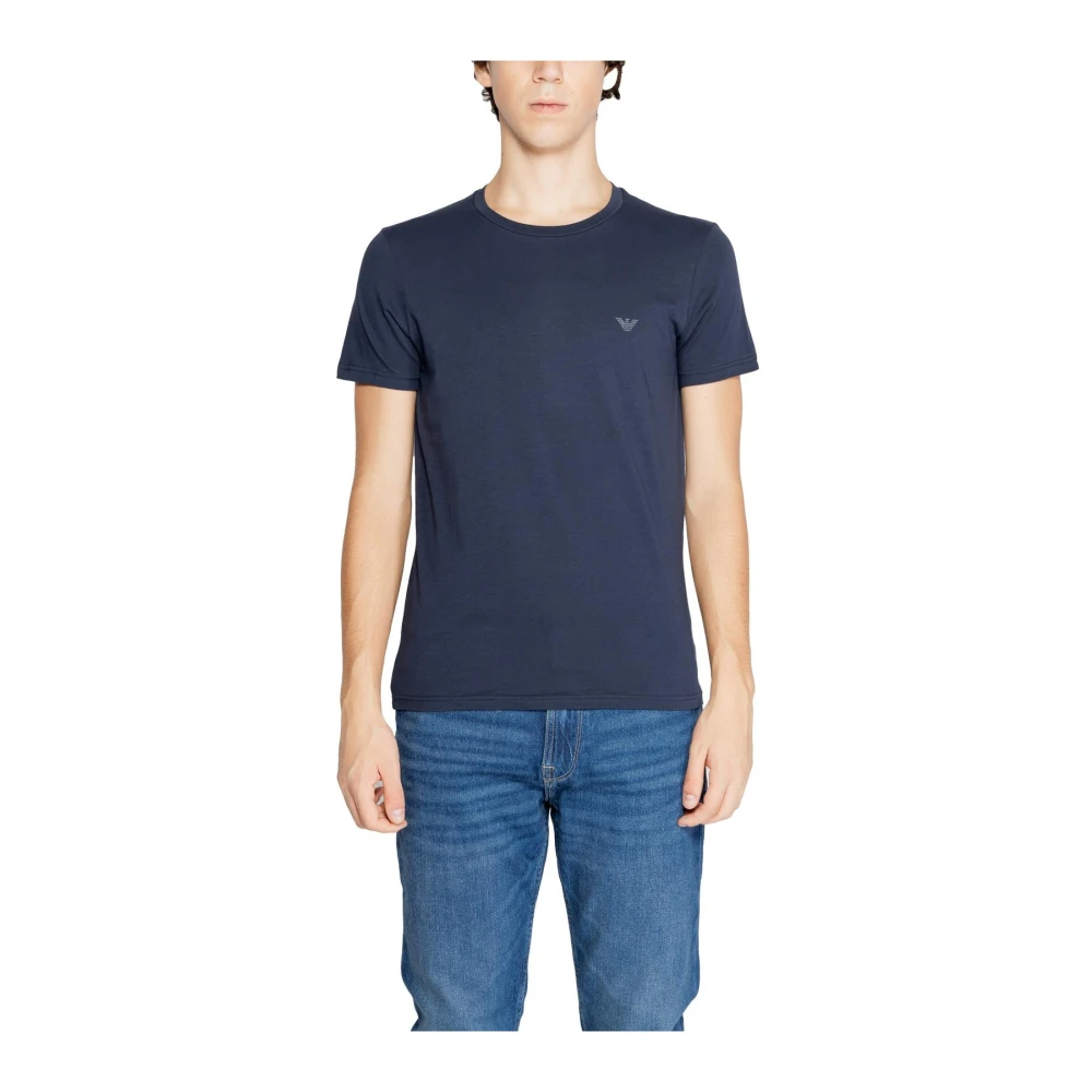 Emporio Armani Blauw Effen Ronde Hals T-Shirt Blue Heren