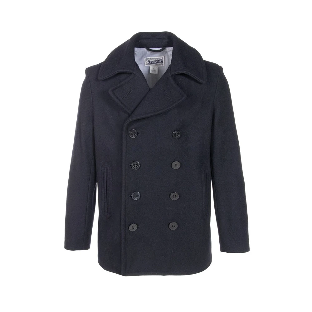 Schott NYC Klassieke Navy Peacoat met dubbele rij knopen Blue Heren