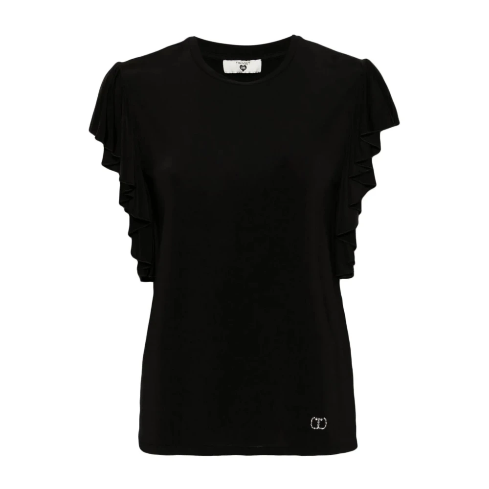 Twinset Stretch Viscose T-shirt met Metalen Logo Black Dames