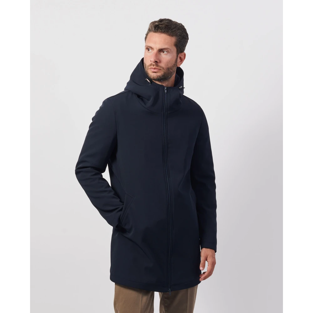 Mulish Blauwe Lange Gewatteerde Jas met Capuchon Blue Heren