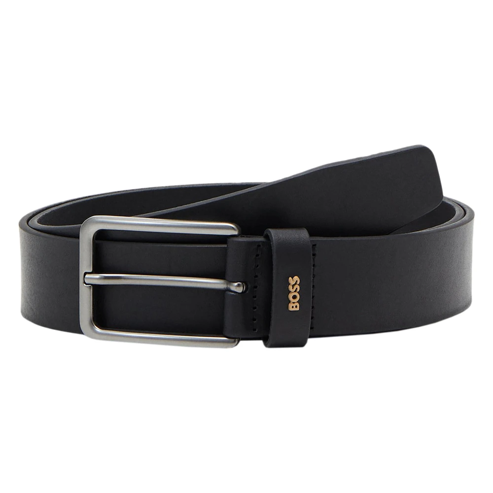 Hugo Men's Black Leather Logo Belt For - Belts - 90 Cm - Accessories