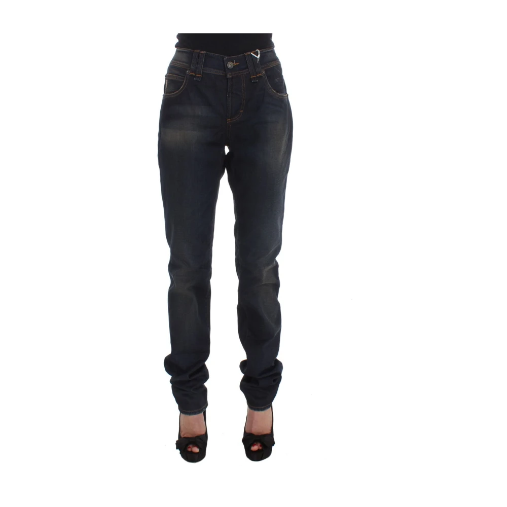 John Galliano Women's Blue Cotton Blend Boyfriend Fit Jeans - Slim Fit Jeans - W26- Jeans