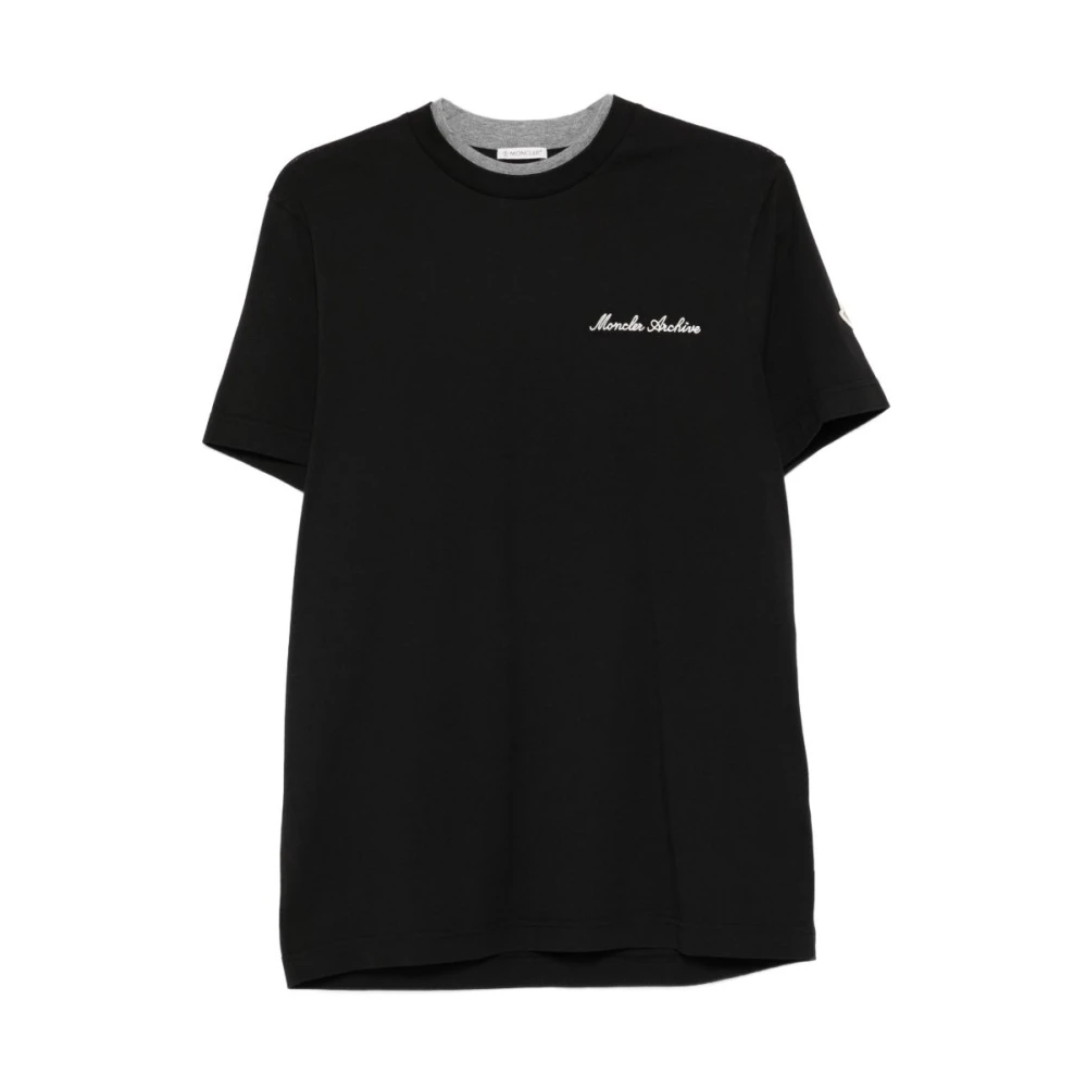 Moncler , T-Shirts, Male, Black, 2XL, Embroidered Logo T-Shirt
