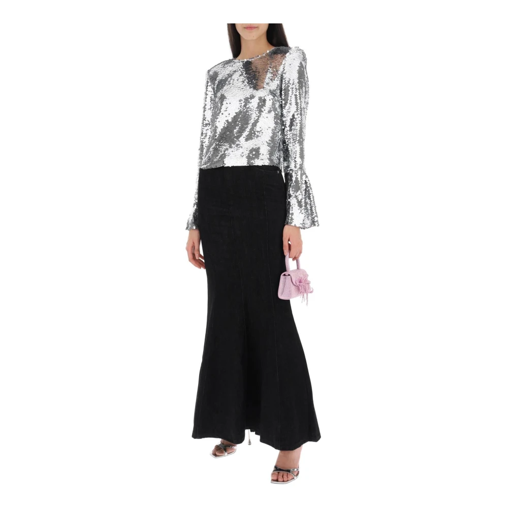 Self Portrait Pailletten Crop Top Gray Dames