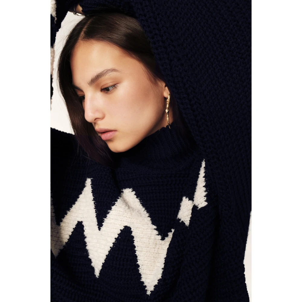 BA&SH Alpaca Bouclé Cape Pullover Blue Dames