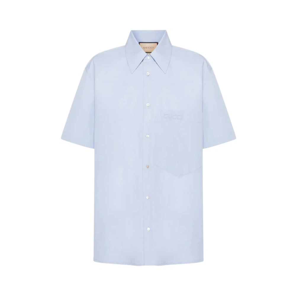 Gucci Logo-Geborduurde Katoenen Overhemd Blue Heren