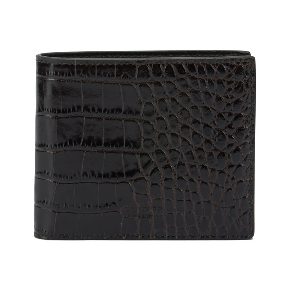 Tom Ford Men's Black Brown Crocodile Print Leather Wallet
