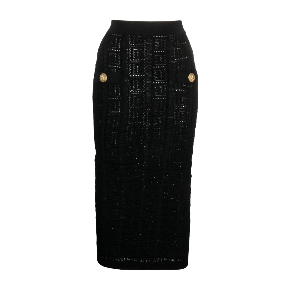 Balmain Stilfull Svart Midi Kjol för Kvinnor Black, Dam