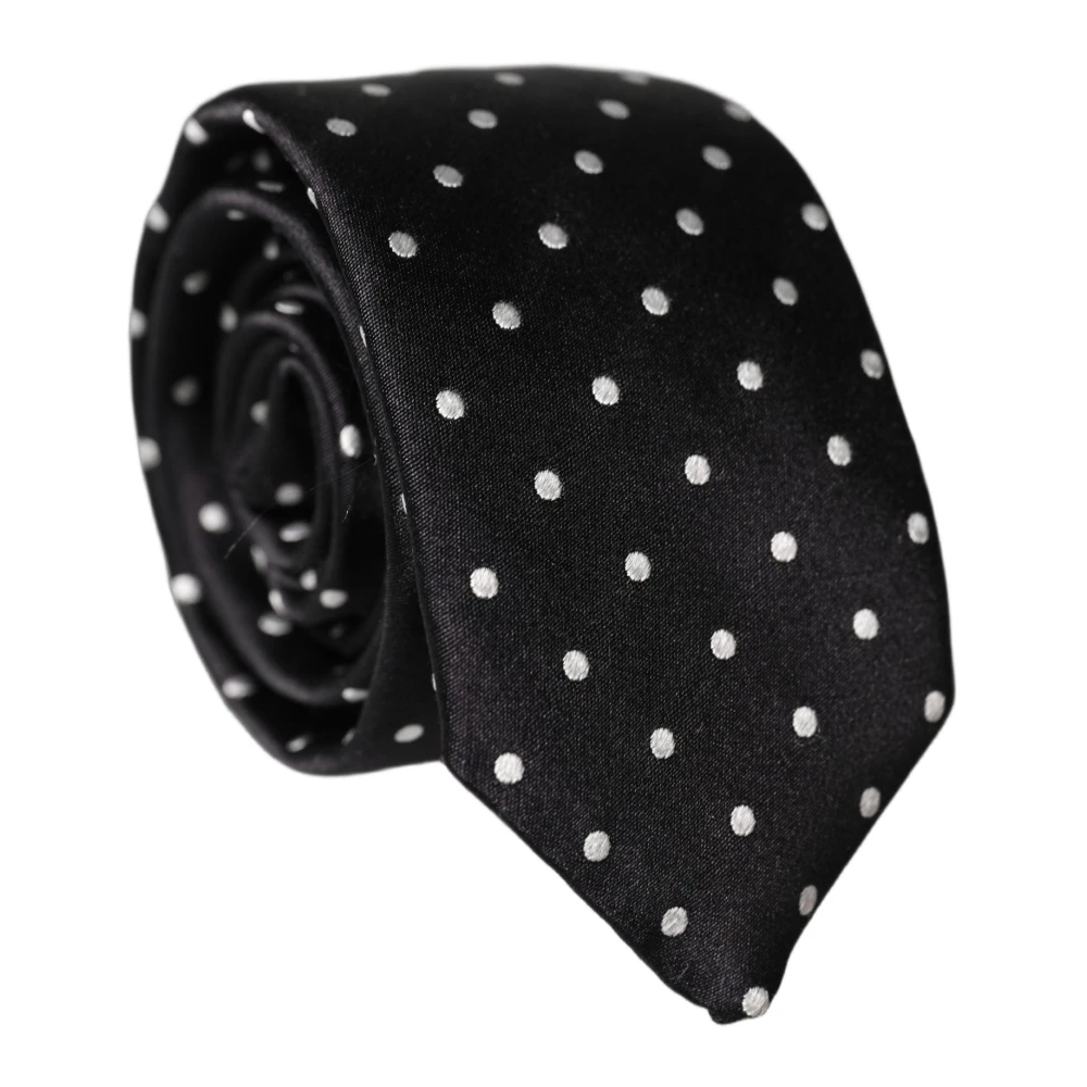 Dolce & Gabbana Mannelijk Zwart Accessoires Heren, One Size, Polka-Dot Zijden Stropdas