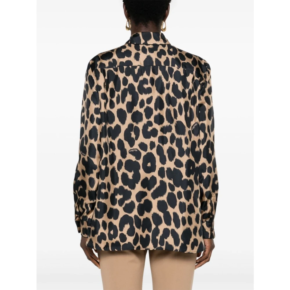 Max Mara Luipaardprint Zijden Twill Overhemd Brown Dames