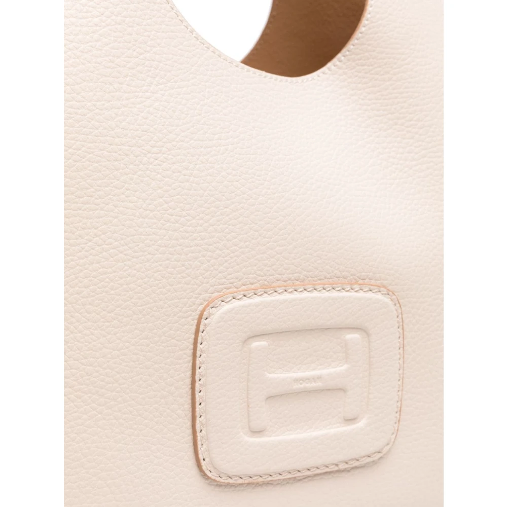 Hogan Gestructureerde Leren Schoudertas met Logo Beige Dames