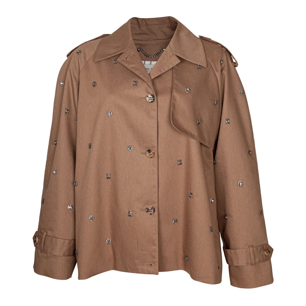 Golden Goose Katoenen Trenchcoat met Kristalstenen Brown Dames