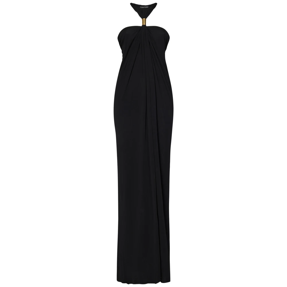 Tom Ford Zwarte Halternek Jurk met Gouden Detail Black Dames