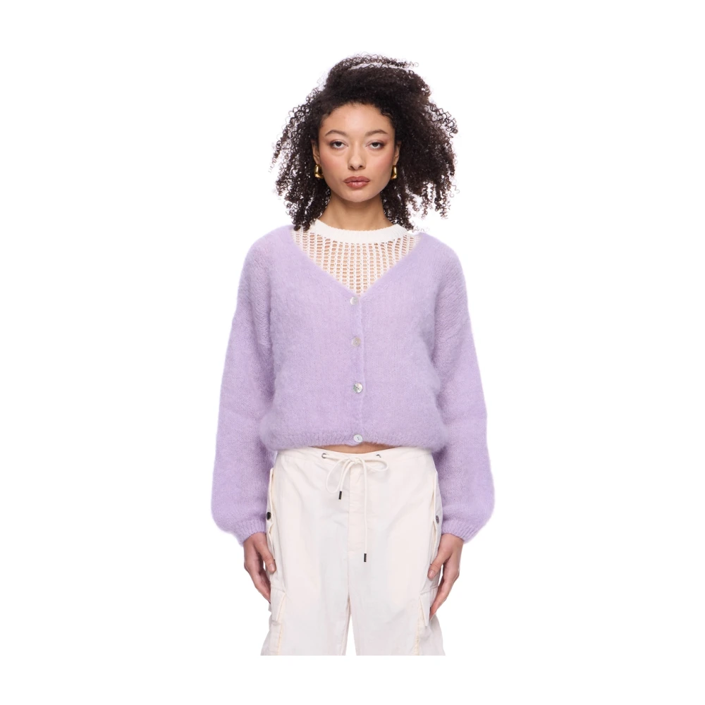 American Dreams Lichtpaarse Geknipte Mohair Cardigan Purple Dames
