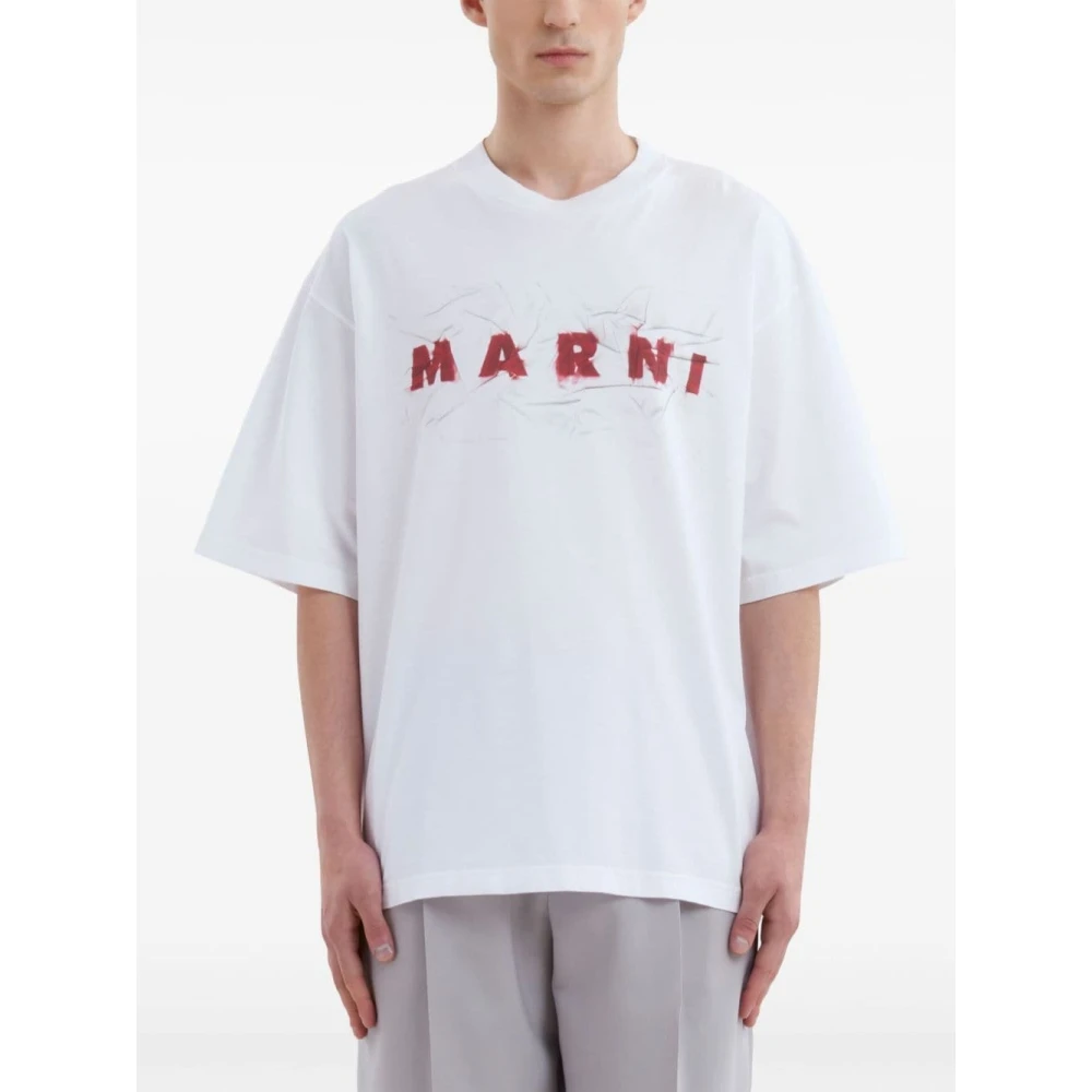 Marni Bedrukt logo katoenen t-shirt White Heren