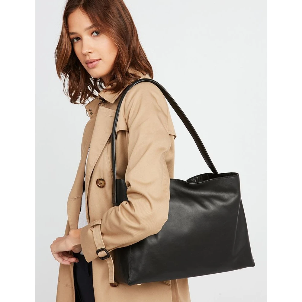 Ines De La Fressange Paris Léonore L zwarte leren tas Black Dames