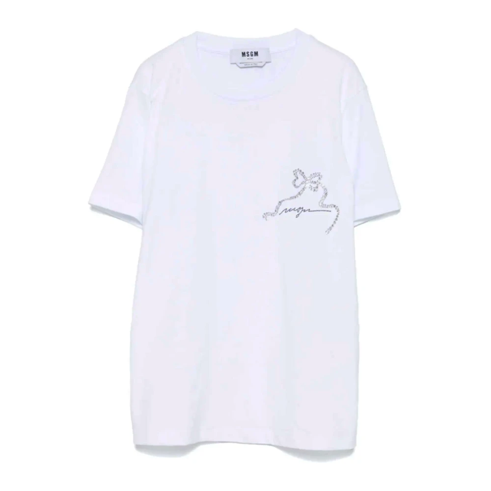 Msgm Wit Crew Neck T-shirt met Decoratie White Dames