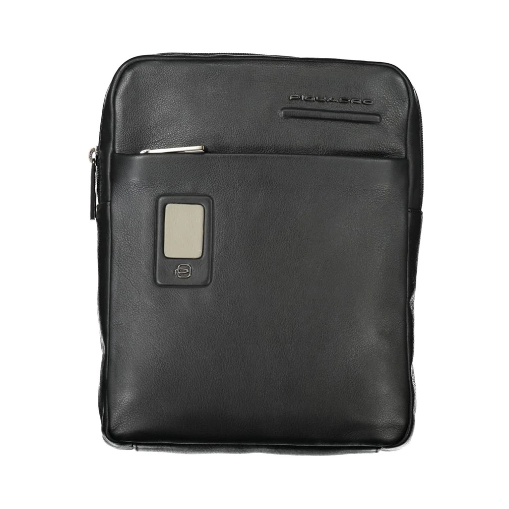 Piquadro Elegante zwarte leren schoudertas Black Heren