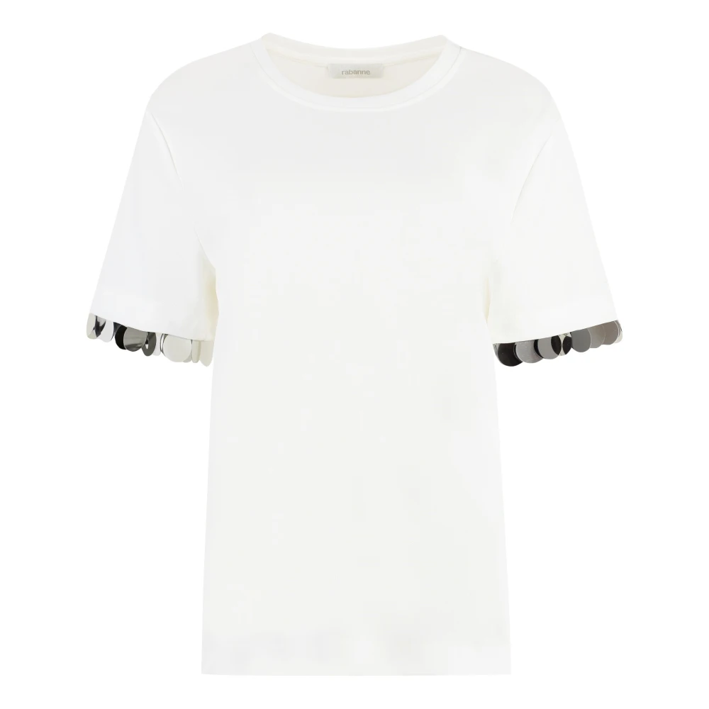 Rabanne Women's White Sequin Crew-Neck T-Shirt - T-Shirts - S - Tops