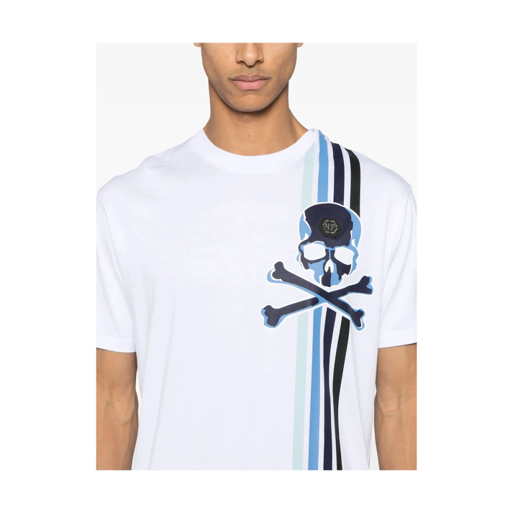Philipp Plein Wit Streep Crew Neck T-shirt White Heren