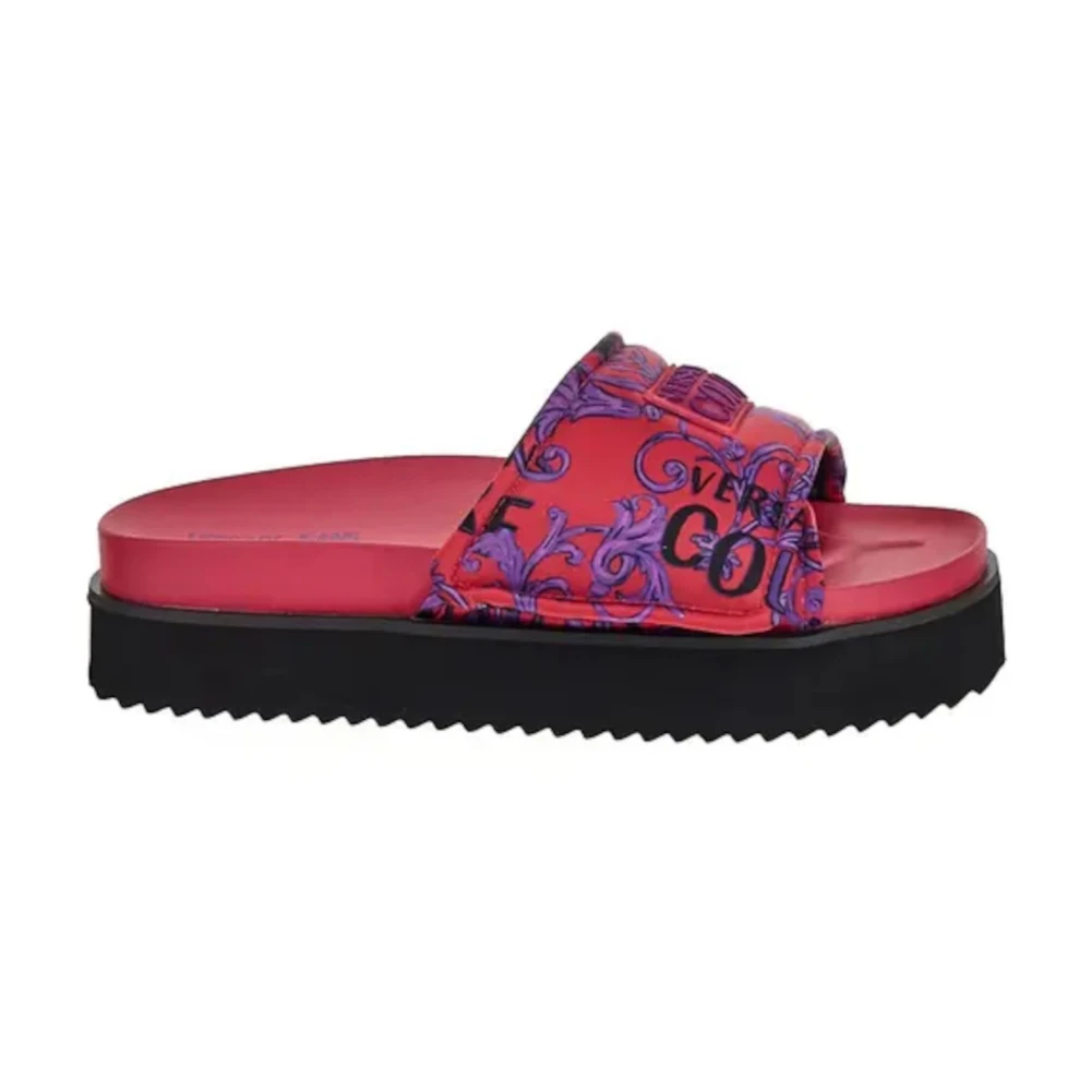 Versace Jeans Couture Fuchsia Satin Logo Sliders - Storlek 37 Pink, Dam