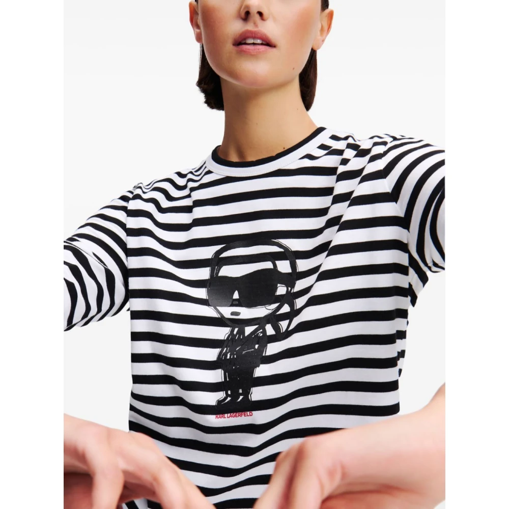 Karl Lagerfeld Ikon Print Stripe TOP Black Dames