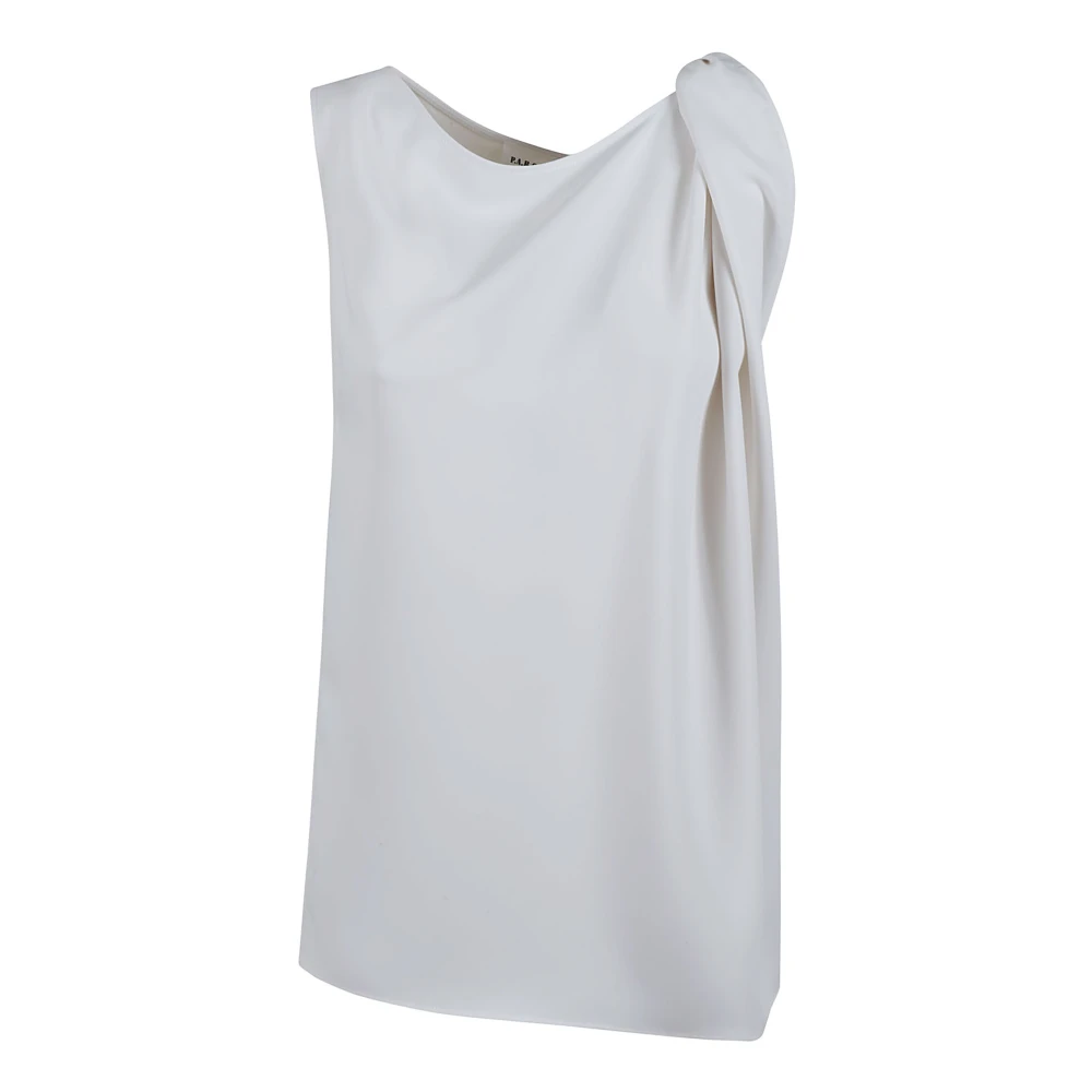 P.a.r.o.s.h. Women's White Sleeveless Tops, Xs, Draped Boat Neck Top