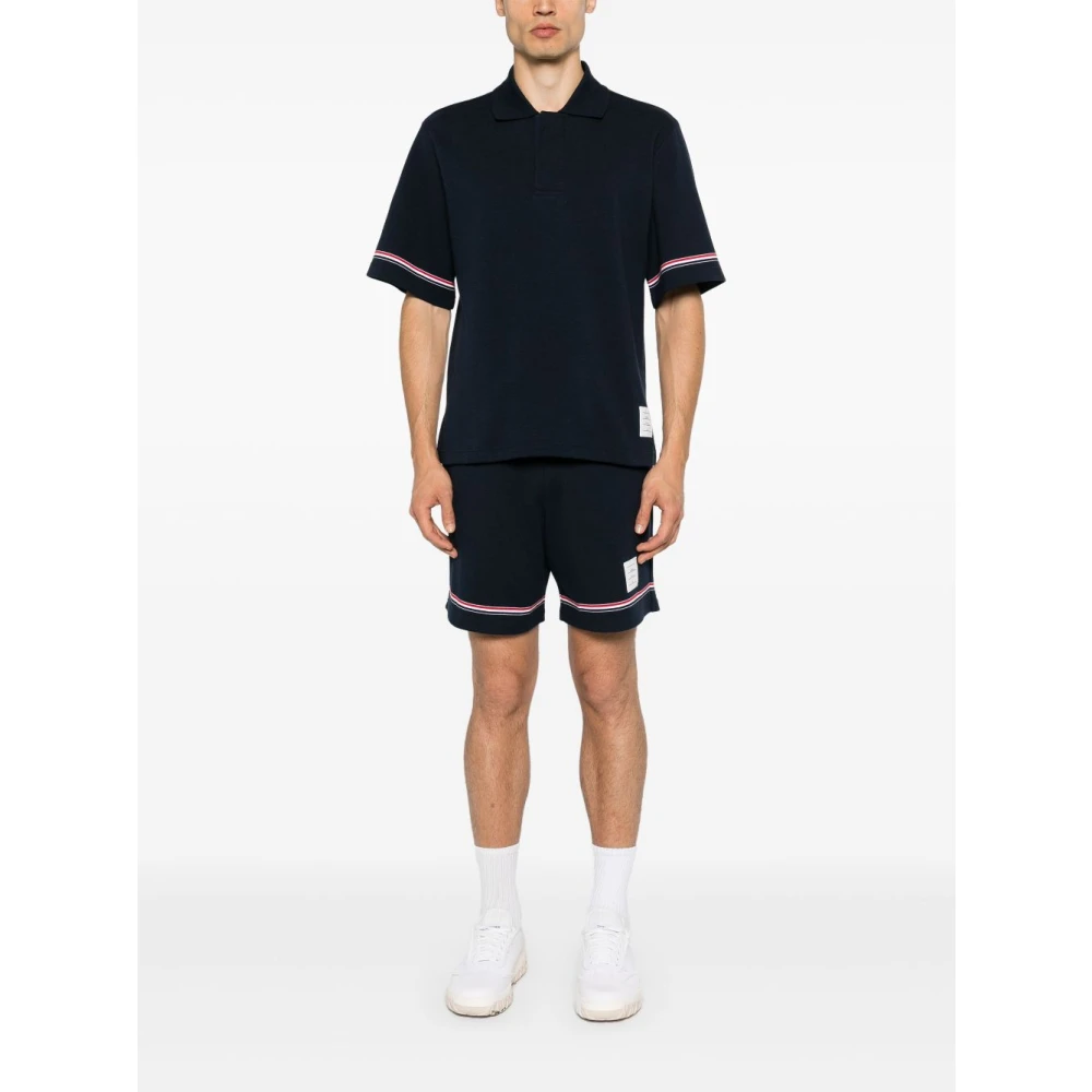 Thom Browne Blauw Poloshirt met RWB Streep Blue Heren