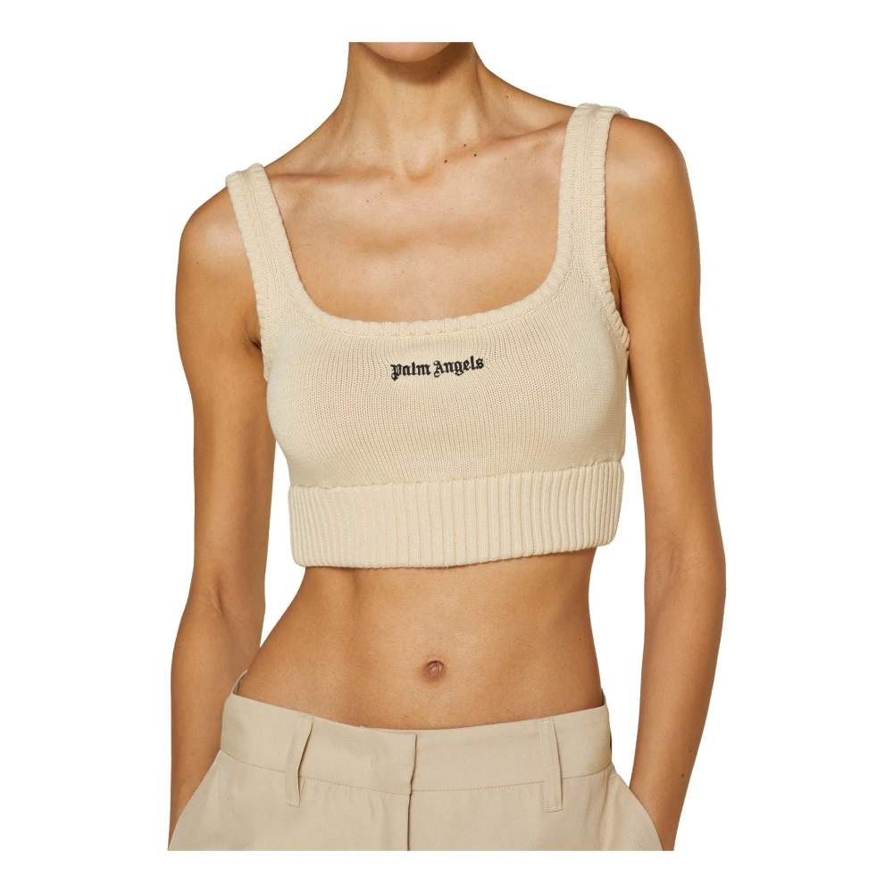 Palm Angels Witte Katoenen Cropped Top White Dames