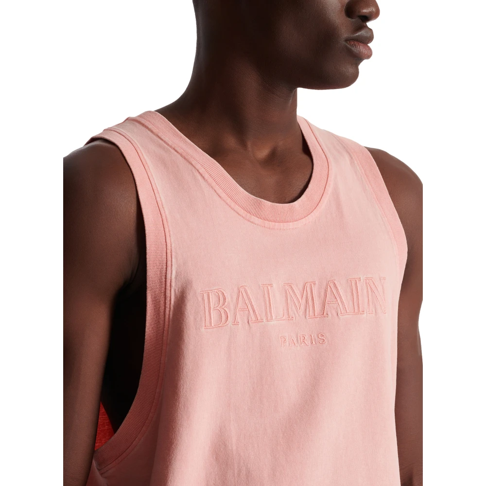 Balmain Tanktop met Vintage Bamain borduurwerk Pink Heren